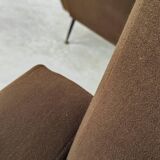 Pair of dark brown rockabilly style armchairs in new vintage condition