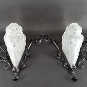 Pair of Wrought Iron Wall Lights by Degué, Art Deco, France, c. 1930