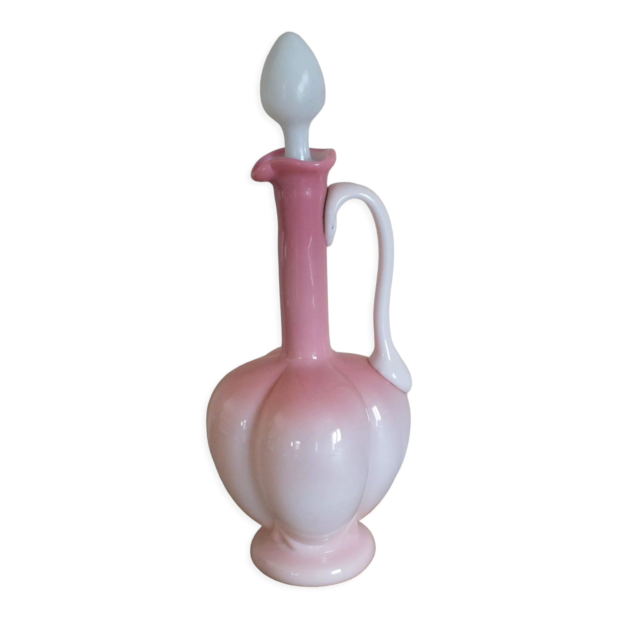 Pink and white opaline ewer