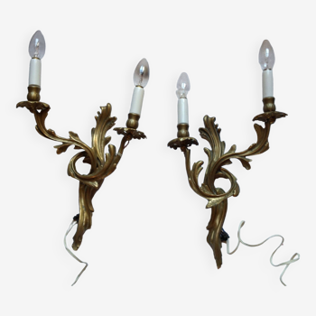 Pair of old bronze wall lights, early 20th century