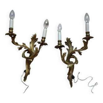 Pair of old bronze wall lights, early 20th century