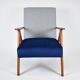Original armchair compas, pied de poule, blue velvet, 1960s, restored