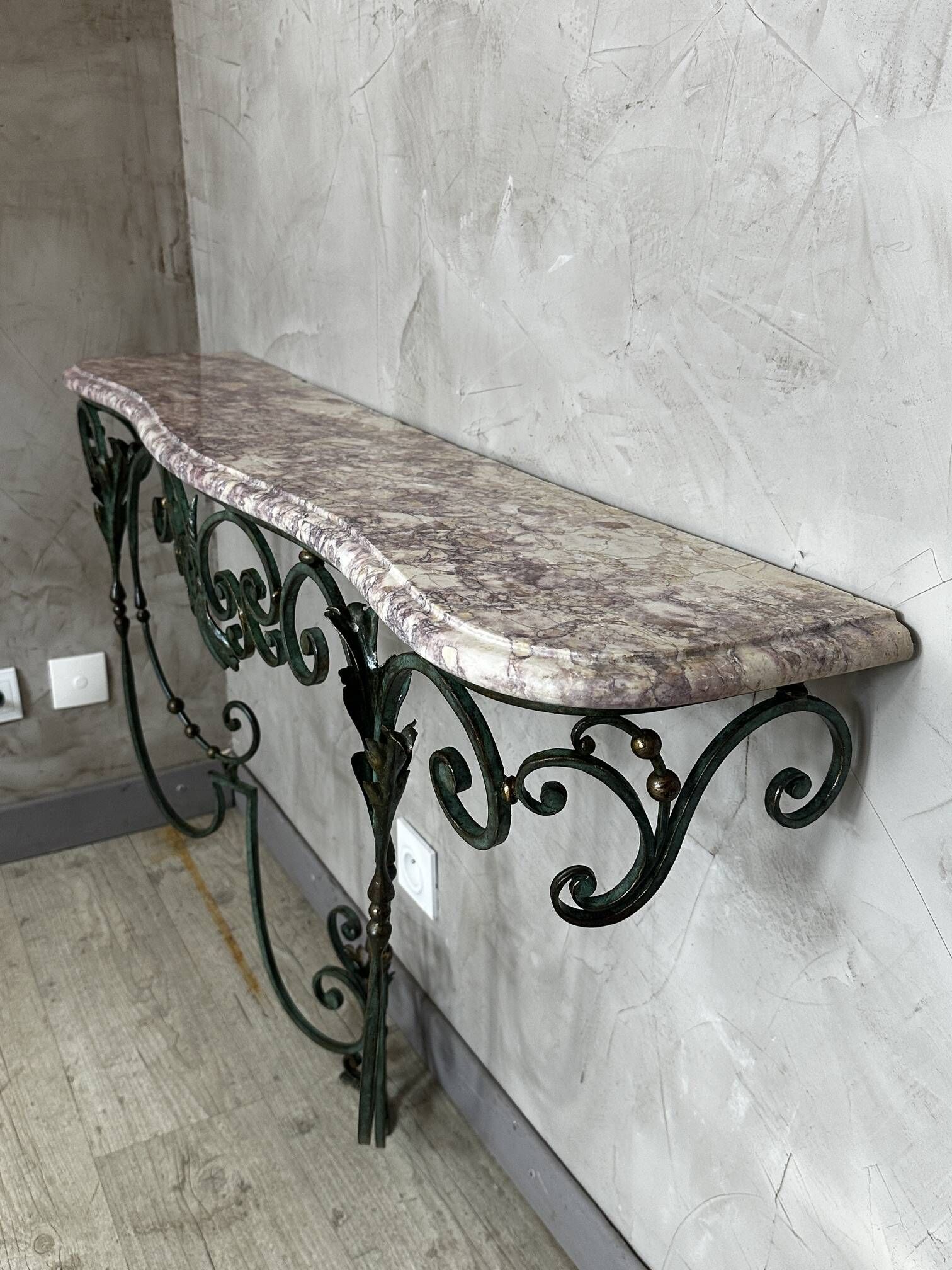 Console en fer forgé et marbre