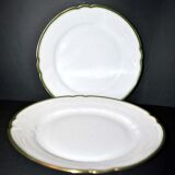 LIMOGES 2 round dishes antique chantournés in Green Gold edging porcelain "Aux Lions de Faïence Paris"