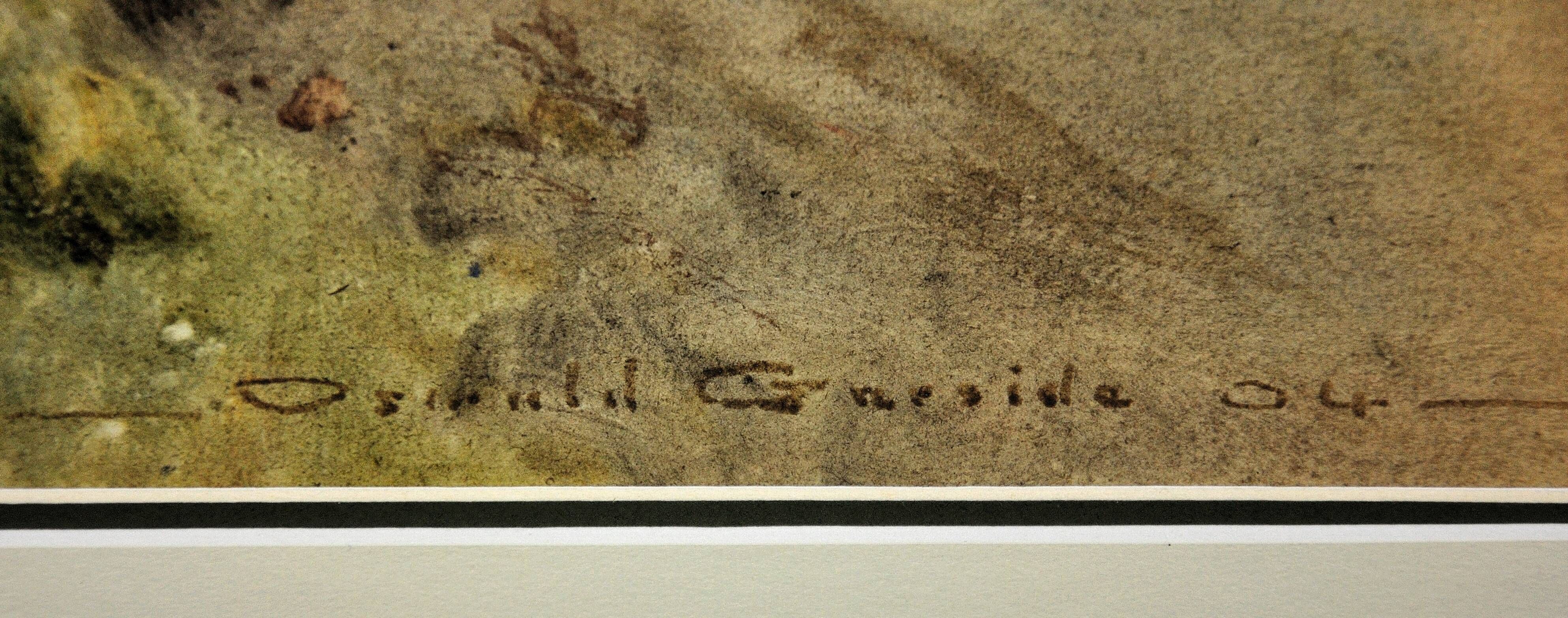 Oswald Garside 1879 - 1942. Bullocks Ploughing, 1904. Watercolour. Framed.