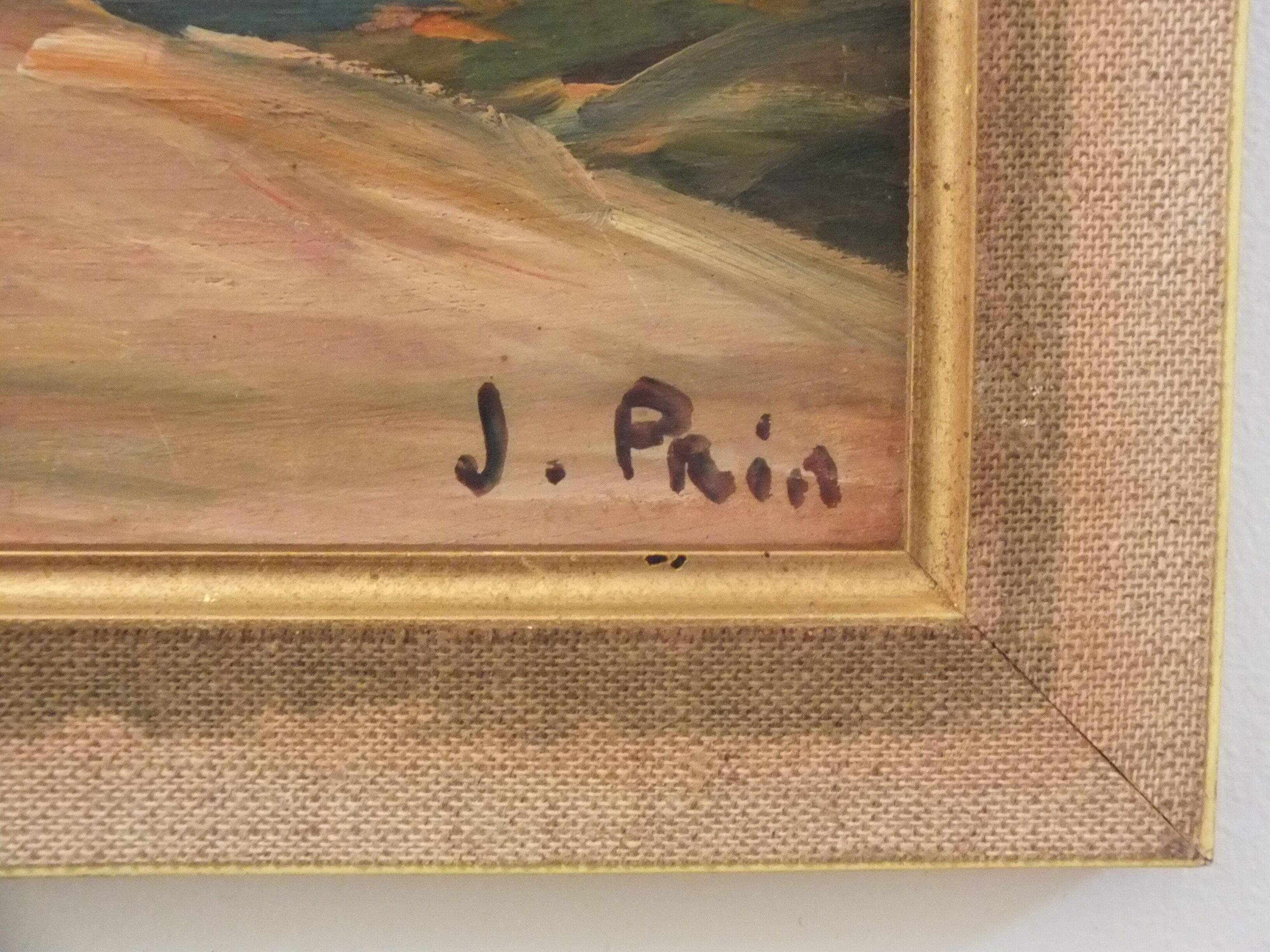 Oil on panel painting seaside signed Jeanne Prin