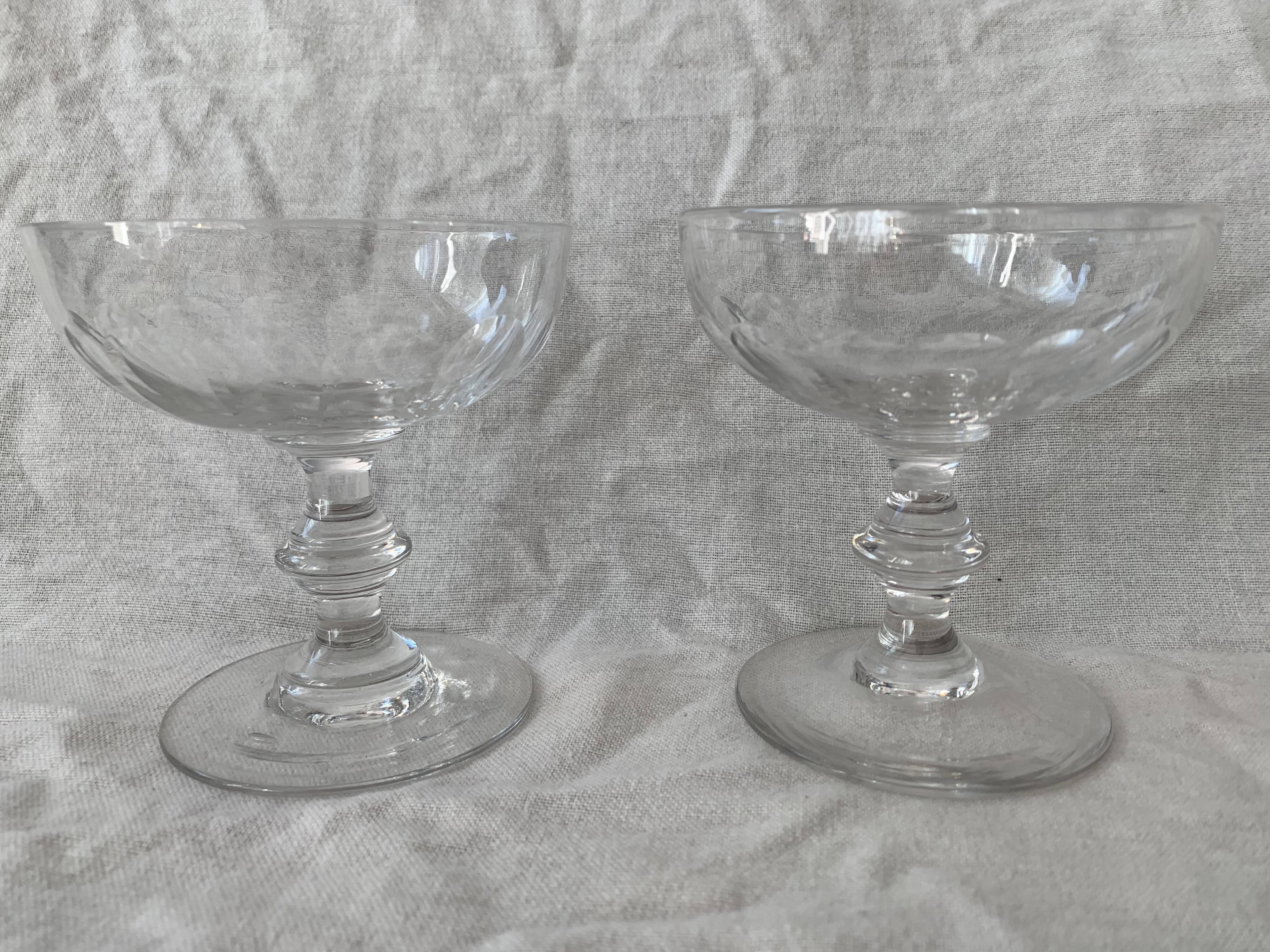 Pair of old crystal champagne glasses