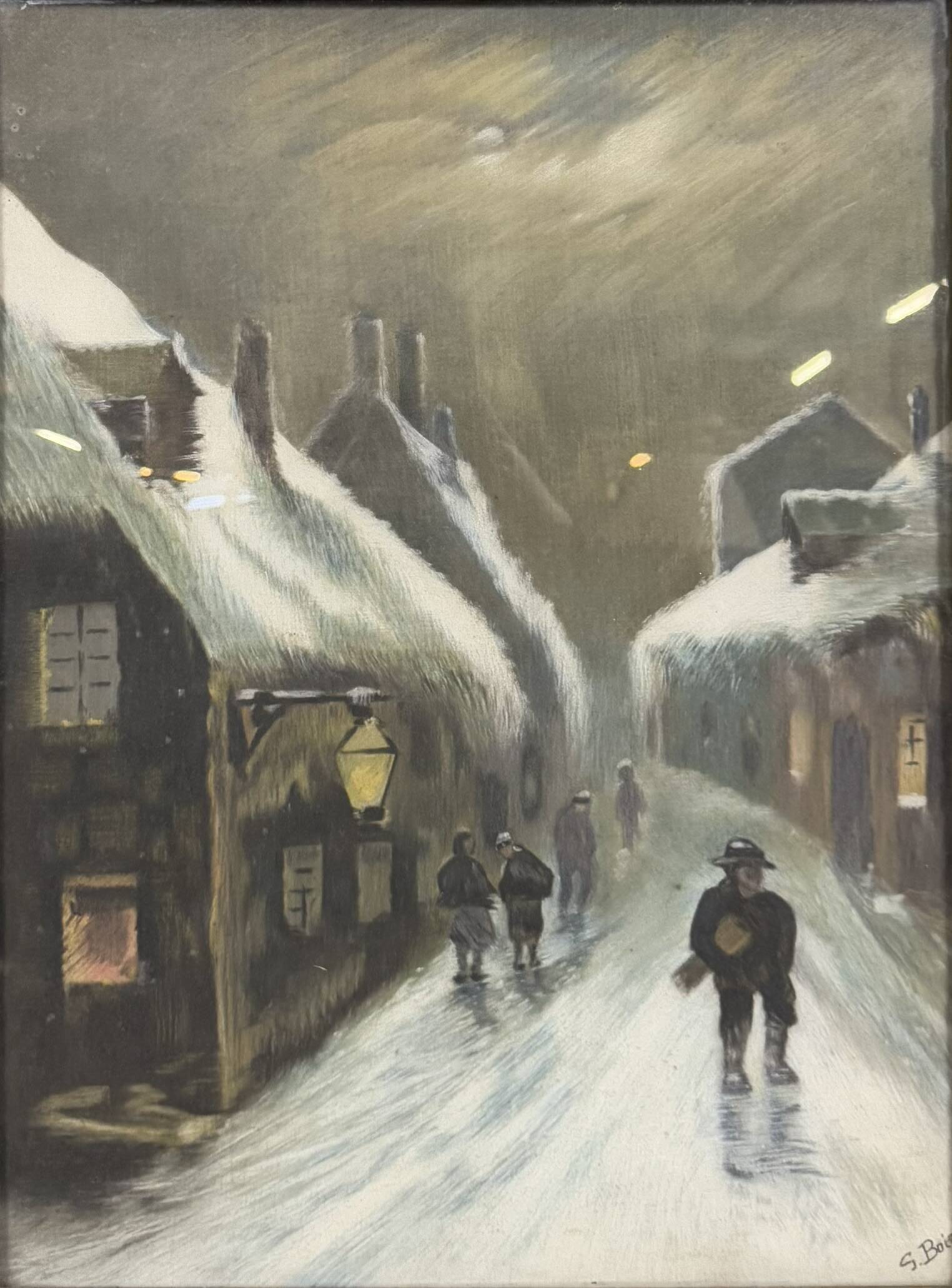 G.Boizot: Tableau école française "La nuit hivernale" daté 1928