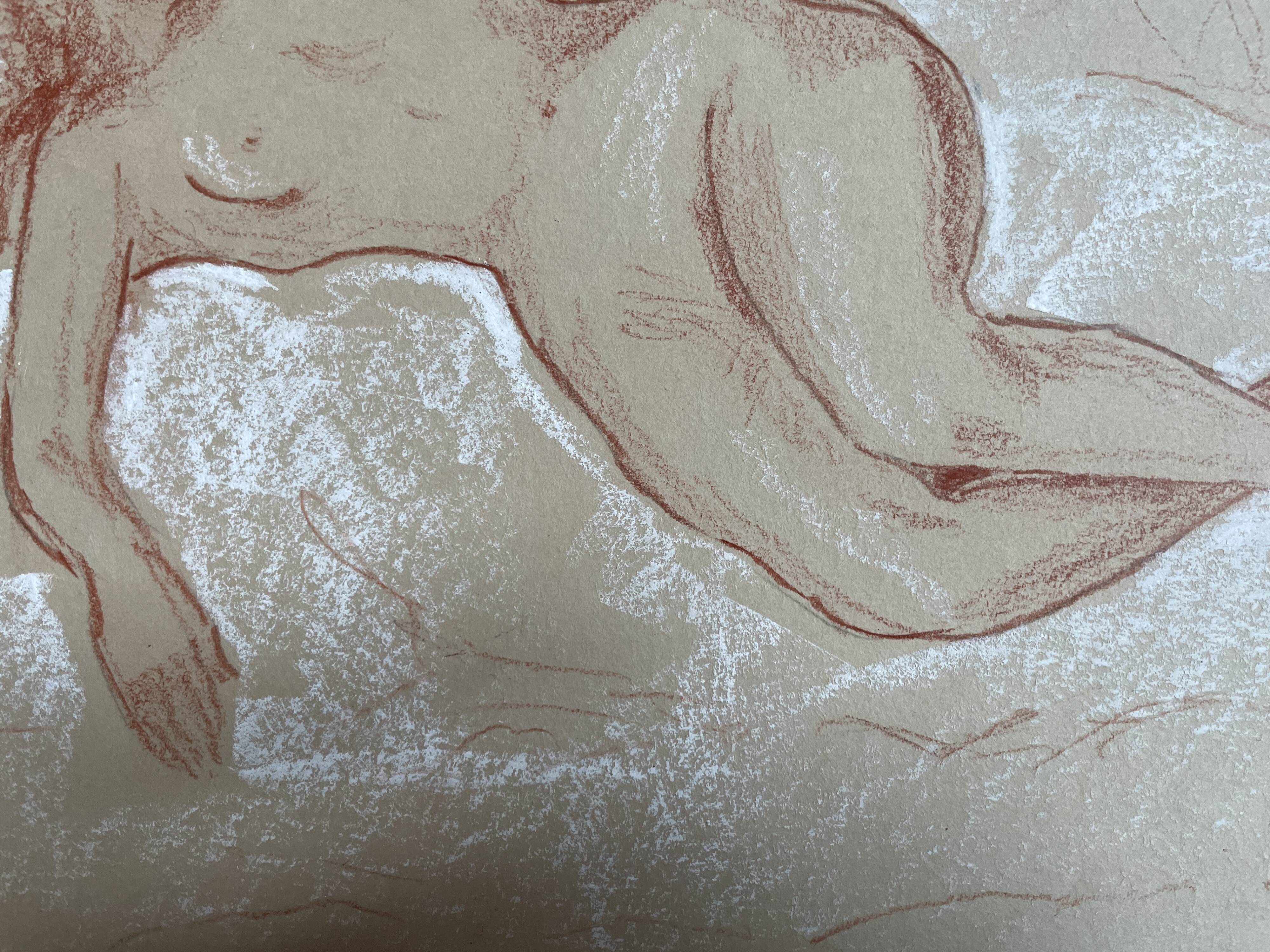 Signed sanguine drawing of a female portrait "The Nap"