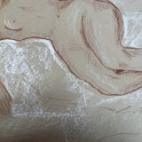 Tableau signé sanguine portrait féminin « la sieste »