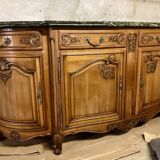 Buffet Louis XV en merisier – 4 portes, dessus marbre vert des Alpes