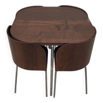 Table ikea fin xxème modèle fusion en bois foncé et pieds chromés