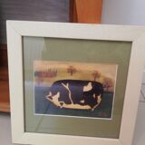 Black and white pig painting disgruntled signed E. B.