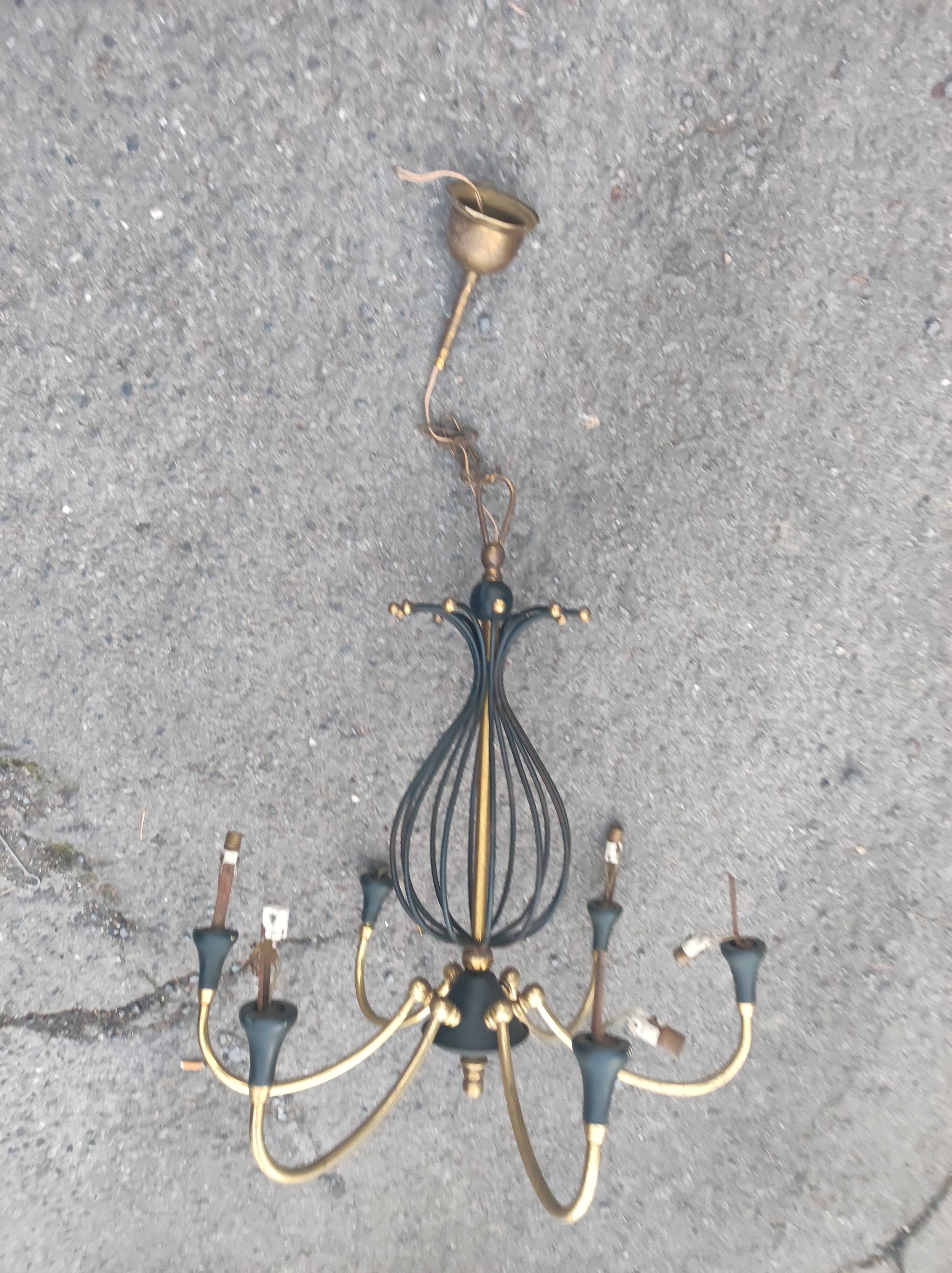 Lustre italien cage file d'acier et laiton sputnik vintage