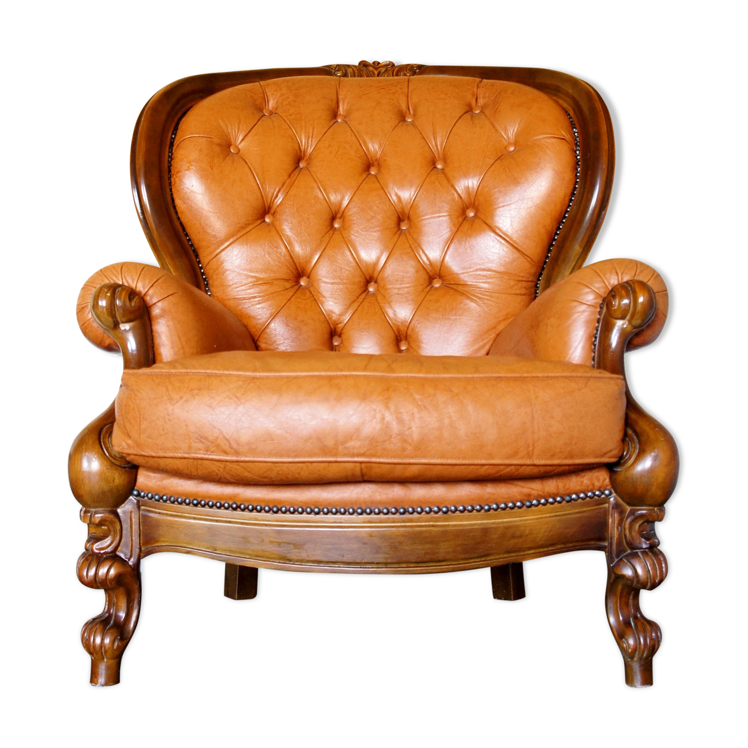 Cognac leather armchair "Ilsat Salotti" Italy circa 1980