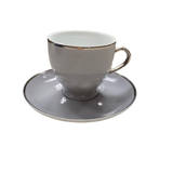 Cup and its gray saucer with silver edging - Flamingo Home Interiors