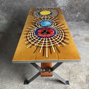 Ceramic coffee table and chrome and wood legs, Juliette Belarti, 1960