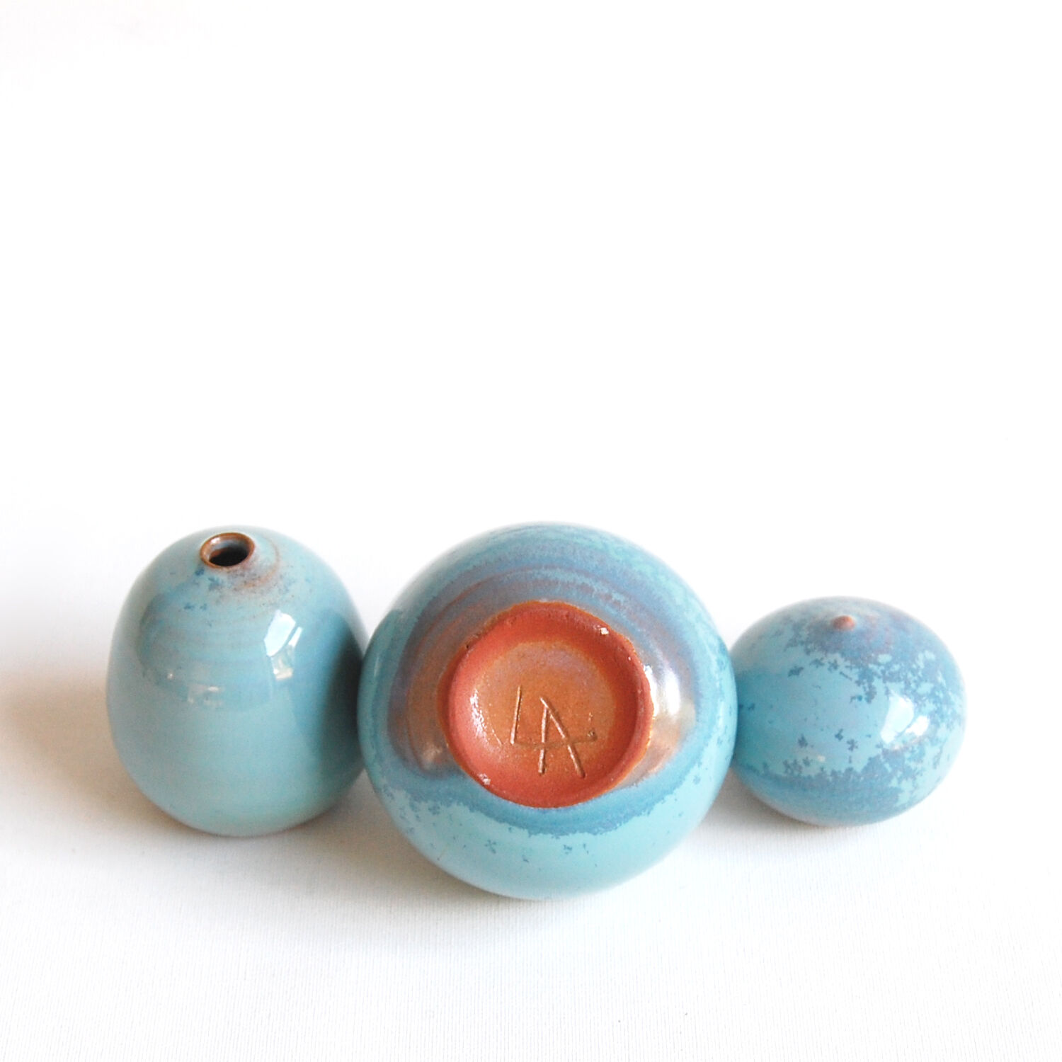 Water green miniature ceramic trio - sky blue Antonio Lampecco
