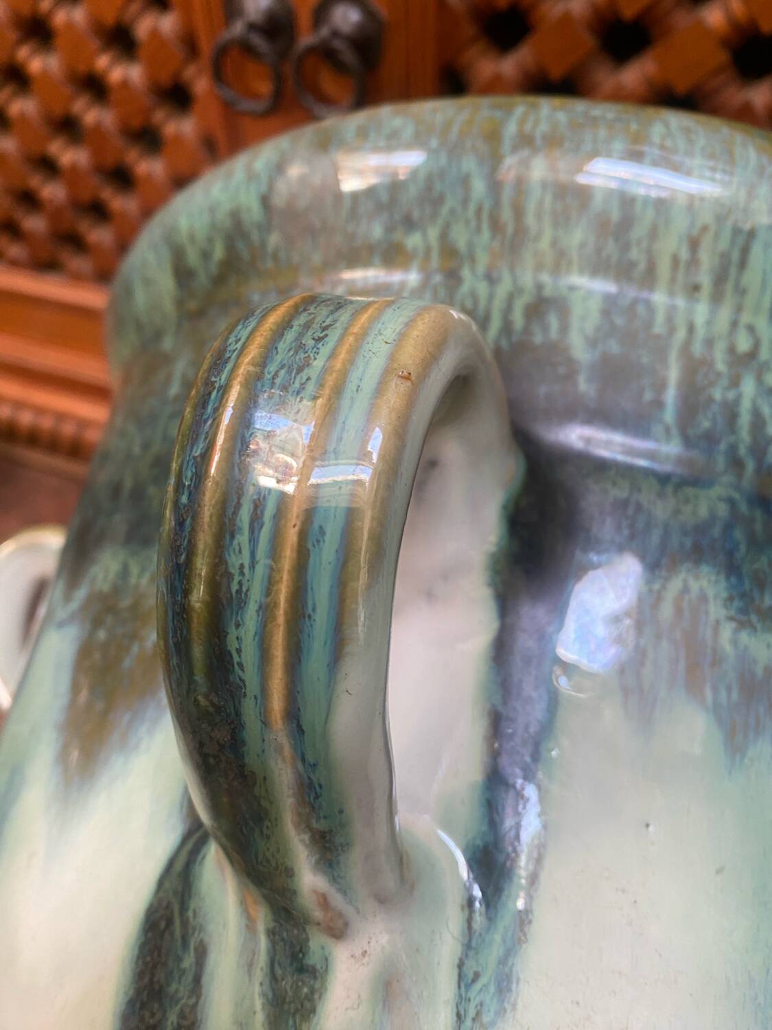 Old glazed terracotta pot cover