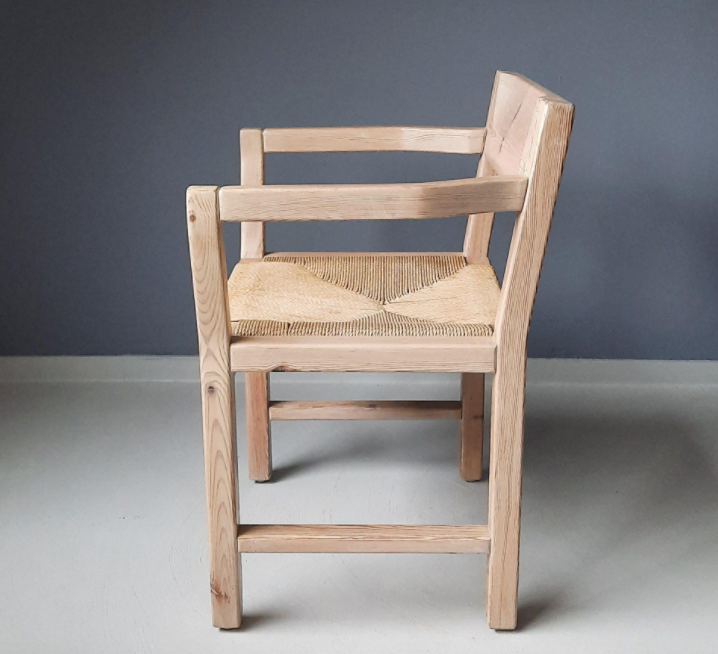 Set of 4 pine chairs with Tage Poulsen paper rope seat for Gramrode 1970