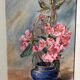 Watercolor painting m. buffeteau bouquet flowers signed & frame gilded wood vintage
