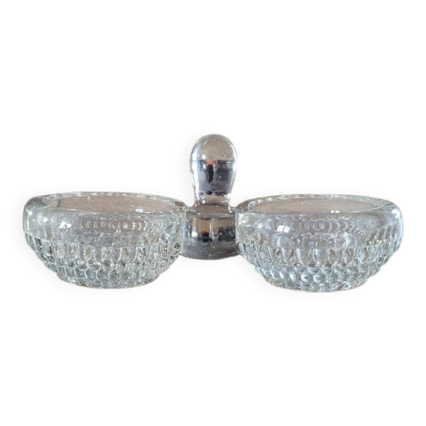 Salière et poivrière en verre épais