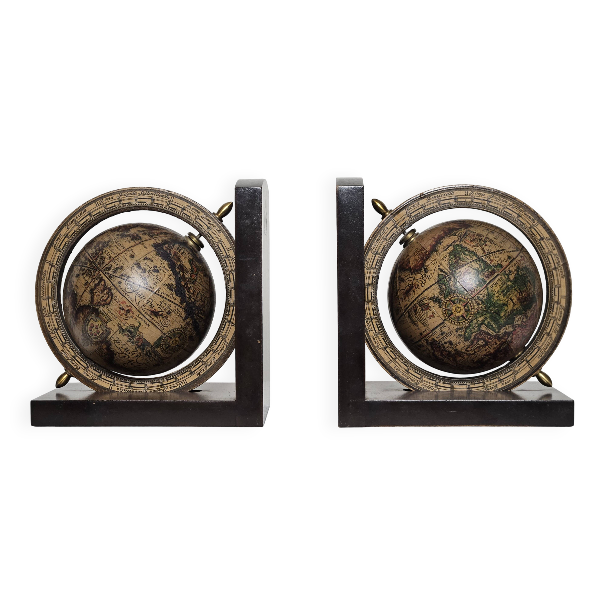 Pair of vintage world map bookends Italy