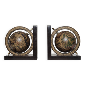 Pair of vintage world map bookends Italy