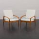 Pair of Kai Kristiansen Paperknife lounge chairs in teak and natural wool