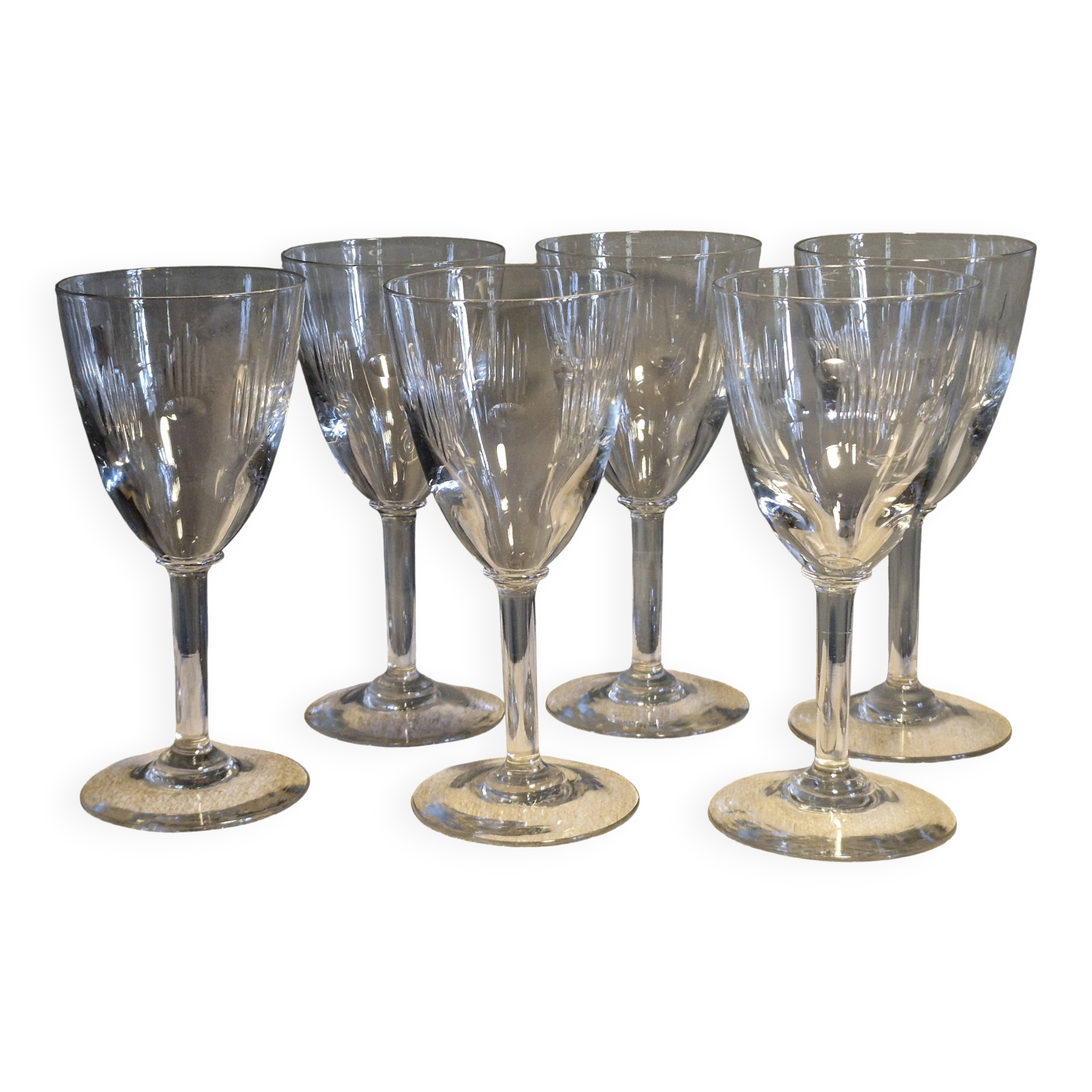 6 water glasses - Small cut decoration - Period 1900