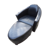 Fauteuil club barquette et repose-pieds en cuir