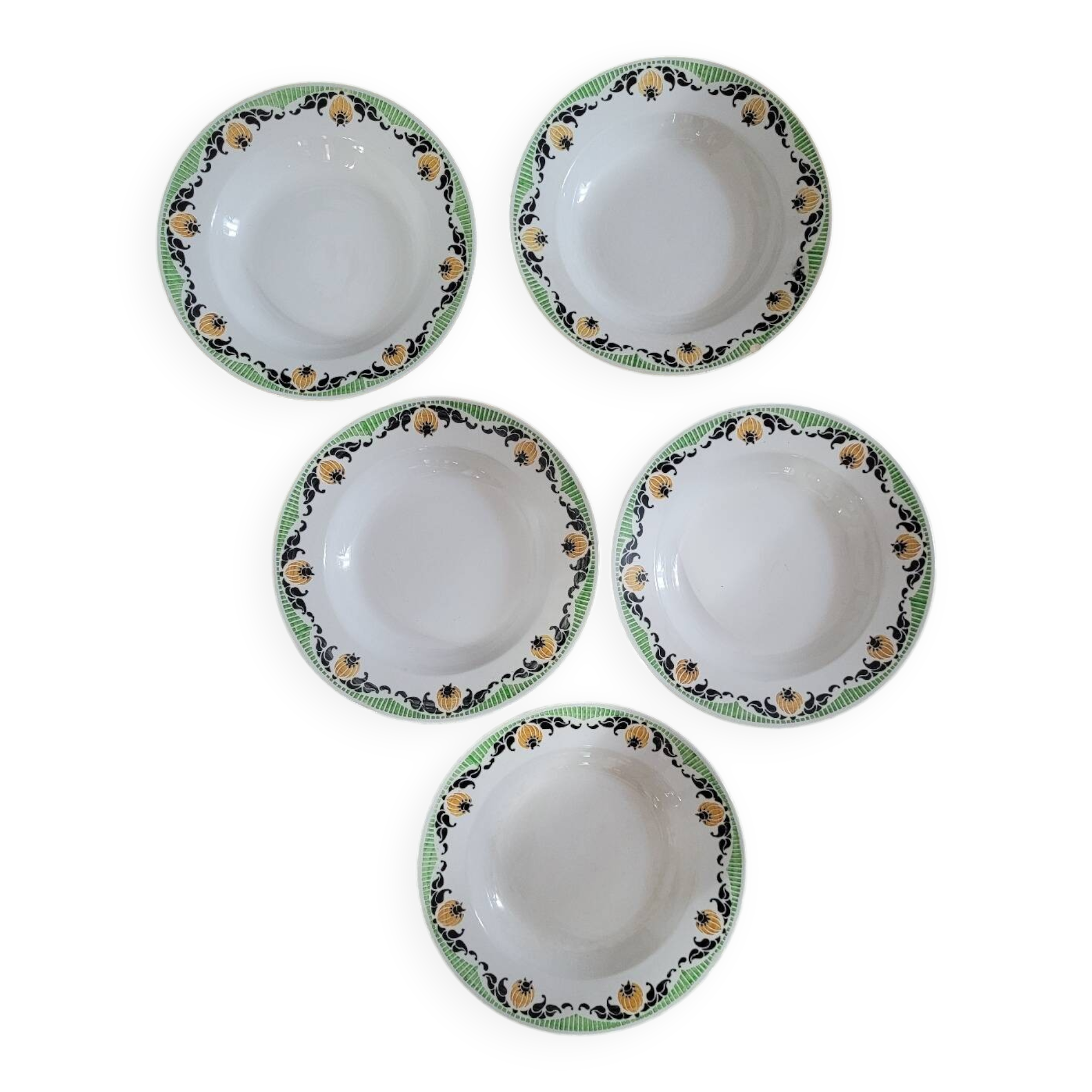 Set of 5 Maroussia Digoin Sarreguemines soup plates