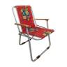 Chaise pliante vintage camping tissu rouge fleuri