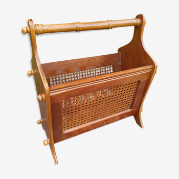 Old wooden and caning magazine holder