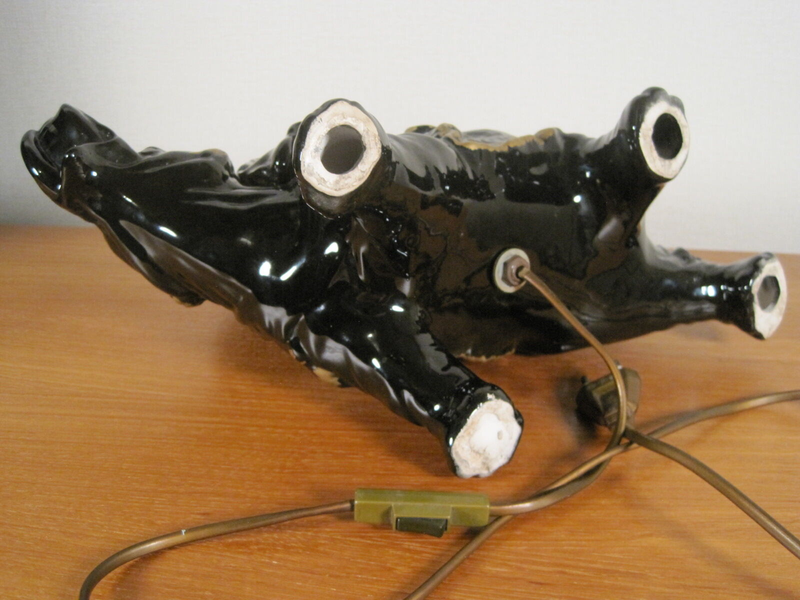 black enamelled ceramic and gold gilding elephant lamp 1950s