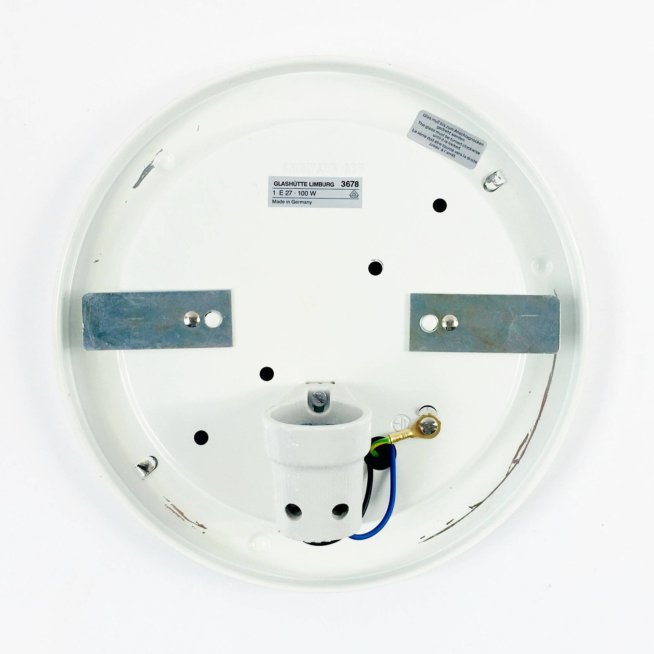 Mid-century modern white iron glass flush mount or ceiling light from limburg, germany, 1960s