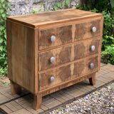 Art Deco chest of drawers in raw walnut burl