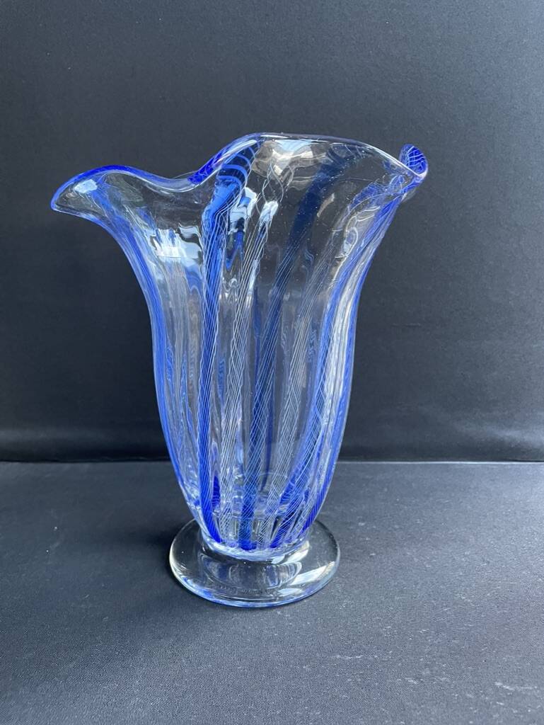 Large blue glass vase with inclusions – Murano art glassware
