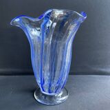 Large blue glass vase with inclusions – Murano art glassware