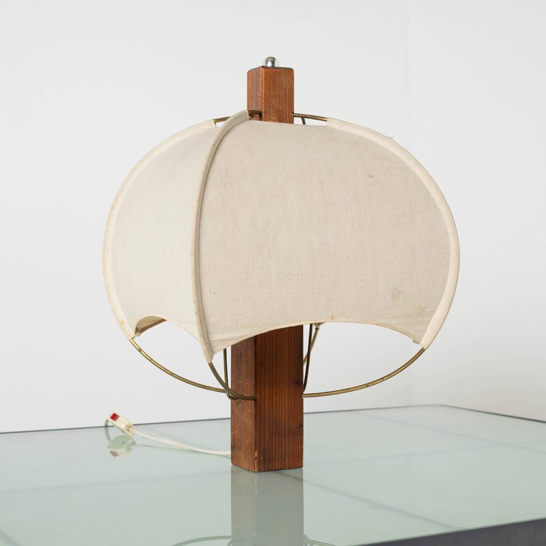 Postmodern table lamp in wood and canvas, Poland, 1980s