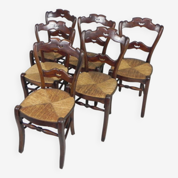 Set of 6 farm chairs with wicker seats, around 1900