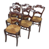 Set of 6 farm chairs with wicker seats, around 1900