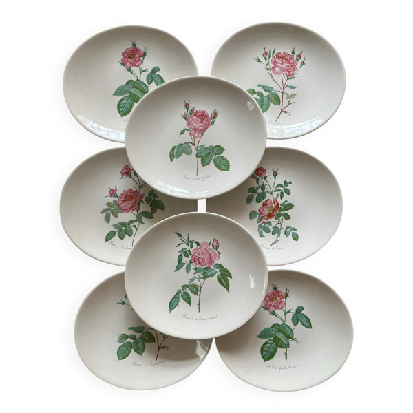 8 assiettes en faïence Salins - Rose de Redouté