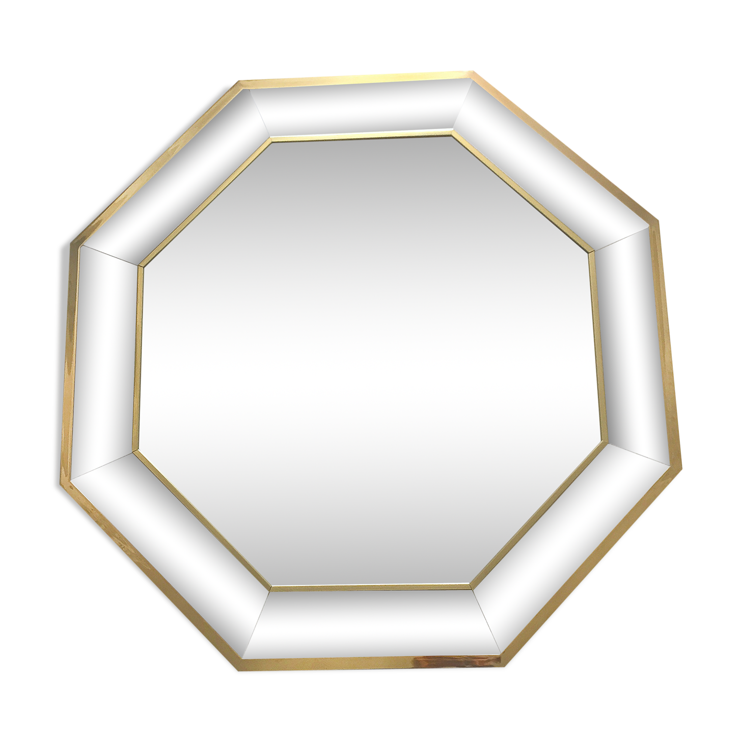 Romeo White lacquered mirror and brass by J.C Mahey. 1970 72cm