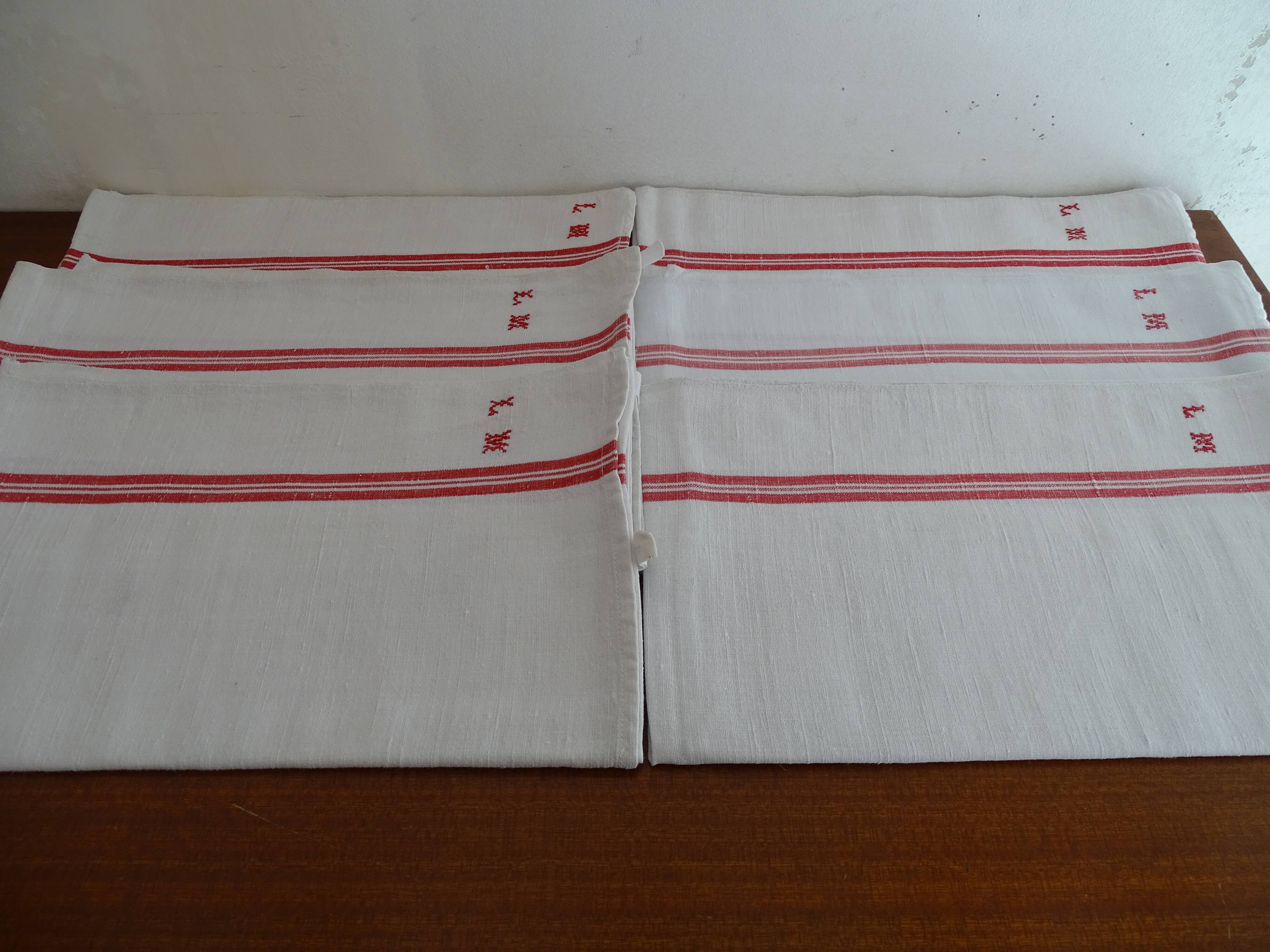 Lot 6 old cotton towels monogrammed LM