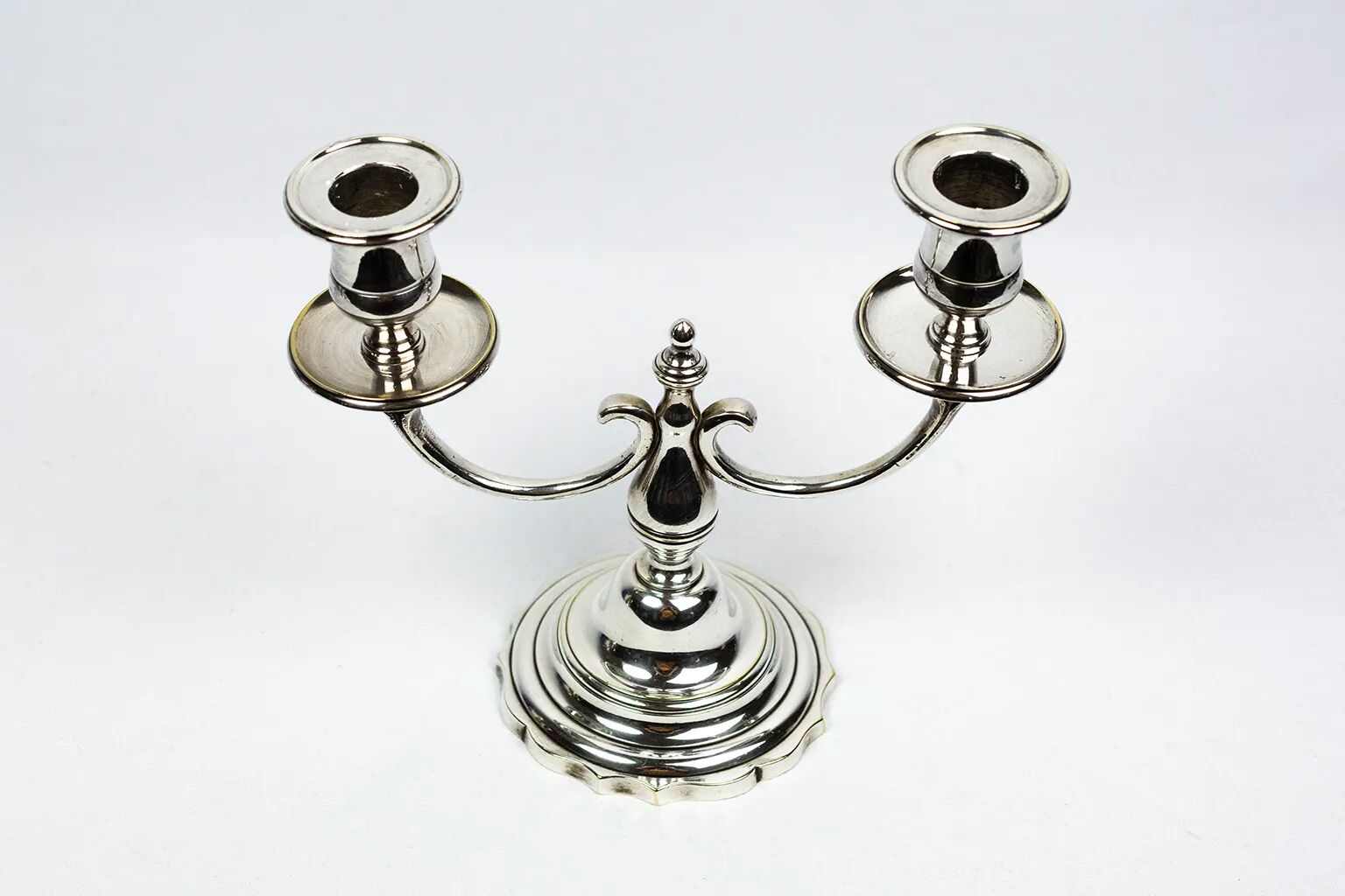Pair of candlesticks | antique two-armed candelabra in silver-plated metal