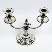Pair of candlesticks | antique two-armed candelabra in silver-plated metal