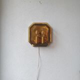 Geometric smoke topaz glass wall lamp, Glashütte Limburg, 80s