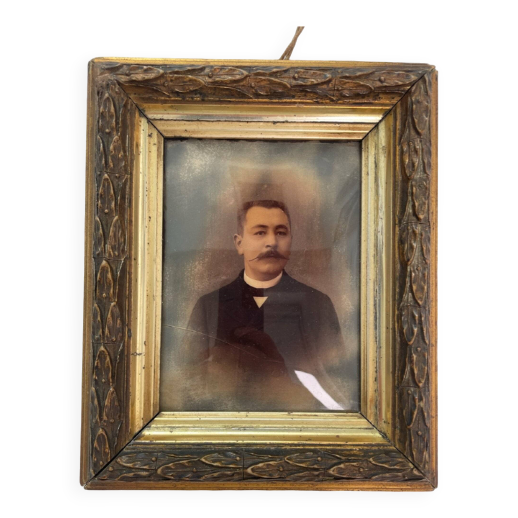 Portrait, photograph, ambrotype, hand painted, 19th century, signed EV, dated 1881, curved glass