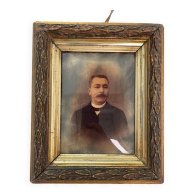 Portrait, photographie, ambrotype, peint à la main, XIXème, signé EV, daté 1881, verre bombé